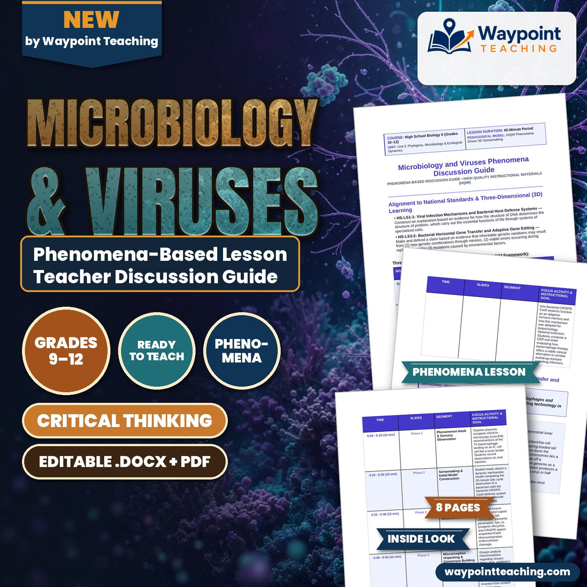 Microbiology & Viruses Phenomena-Based Lesson: The Microscopic Moon Lander and the Bacterial Memory: Phage T4 vs. CRISPR Teacher Discussion Guide cover