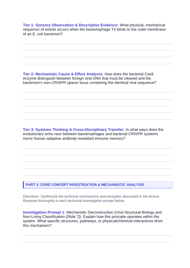 Microbiology & Viruses Phenomena-Based Lesson: The Microscopic Moon Lander and the Bacterial Memory: Phage T4 vs. CRISPR Student Response Sheet sample page