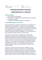 Microbiology & Viruses Spanish Reading Passage & Comprehension Questions sample page