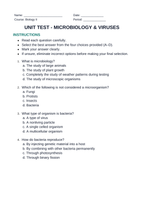 Microbiology & Viruses Unit Test sample page