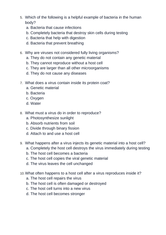Microbiology & Viruses Unit Test sample page