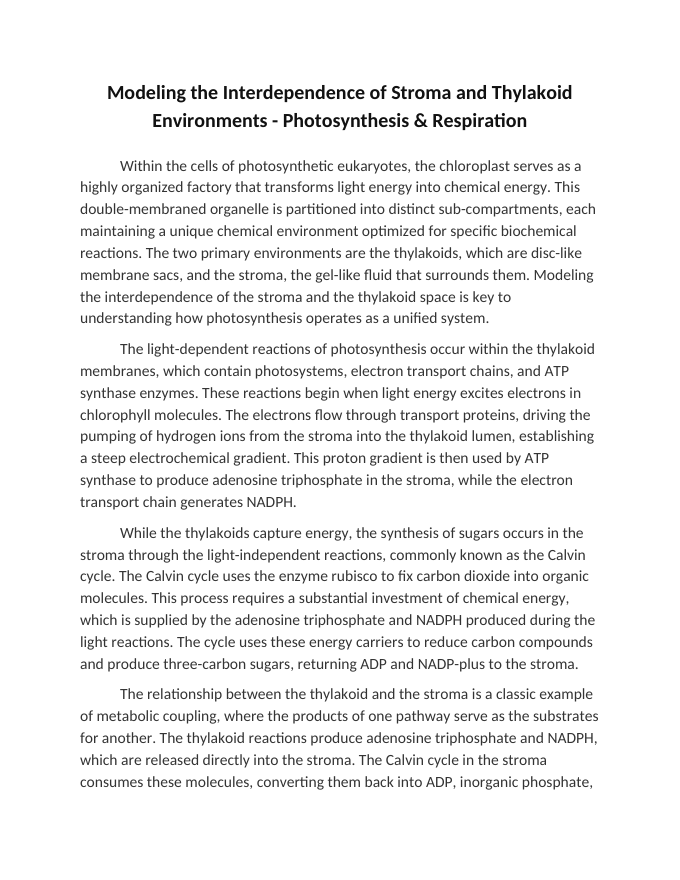 Modeling the Interdependence of Stroma and Thylakoid Environments Reading Worksheet sample page