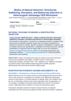 Modes of Natural Selection: Directional, Stabilizing, Disruptive, and Balancing Selection in Heterozygote Advantage CER Phenomena Worksheet sample page