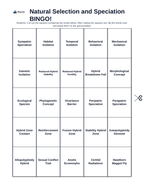 Natural Selection & Speciation BINGO Review Game sample page
