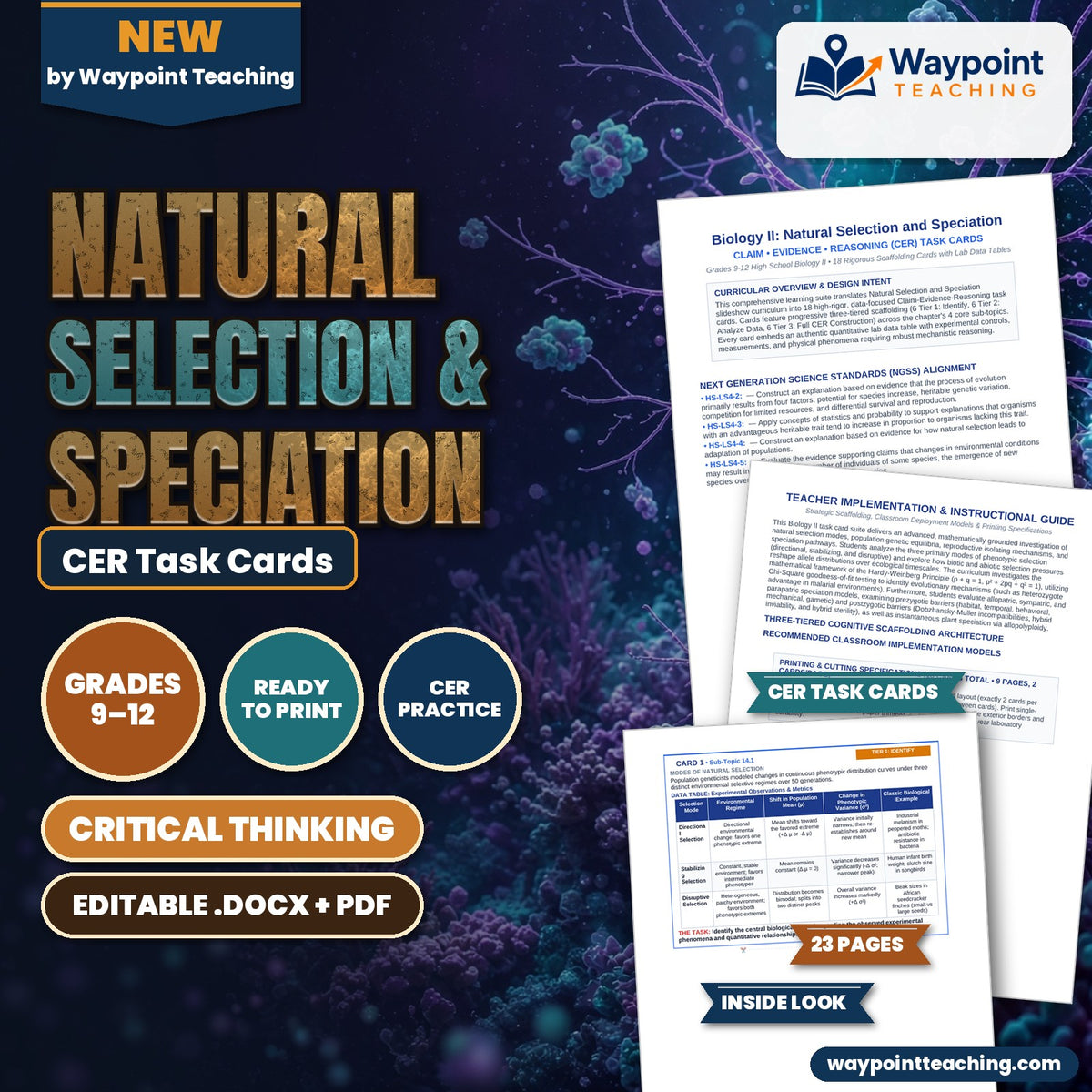 Natural Selection & Speciation CER Task Cards cover