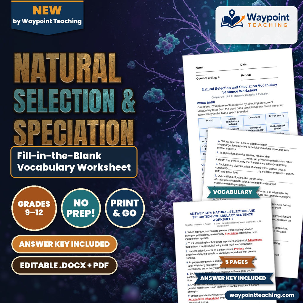 Natural Selection & Speciation Fill-in-the-Blank Vocabulary Worksheet cover