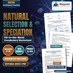 Natural Selection & Speciation Fill-in-the-Blank Vocabulary Worksheet cover