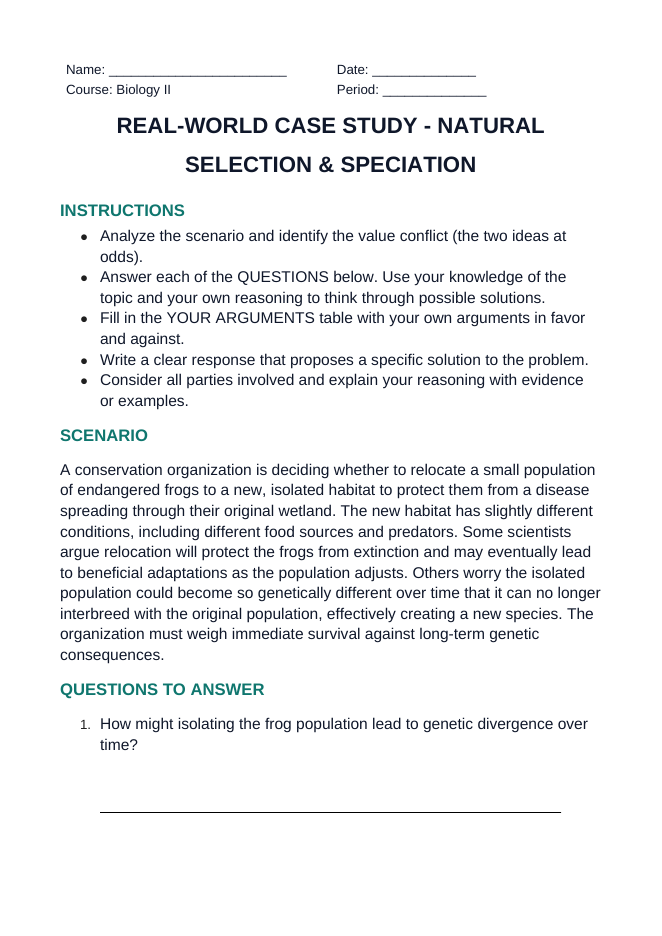 Natural Selection & Speciation Real-World Case Study sample page