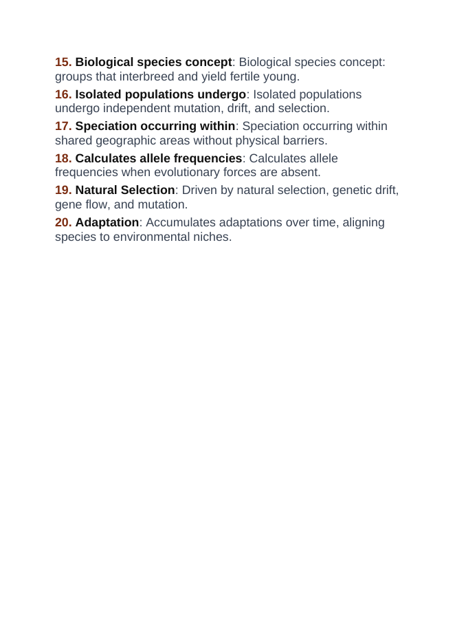 Natural Selection & Speciation Vocabulary Words & Definitions sample page