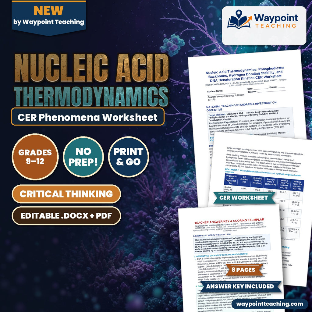 Nucleic Acid Thermodynamics: Phosphodiester Backbones, Hydrogen Bonding Stability, and DNA Denaturation Kinetics CER Phenomena Worksheet cover