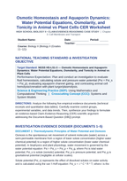 Osmotic Homeostasis and Aquaporin Dynamics: Water Potential Equations, Osmolarity, and Tonicity in Animal vs Plant Cells CER Phenomena Worksheet sample page