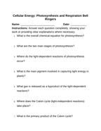 Photosynthesis & Respiration Bell Ringers & Exit Tickets sample page