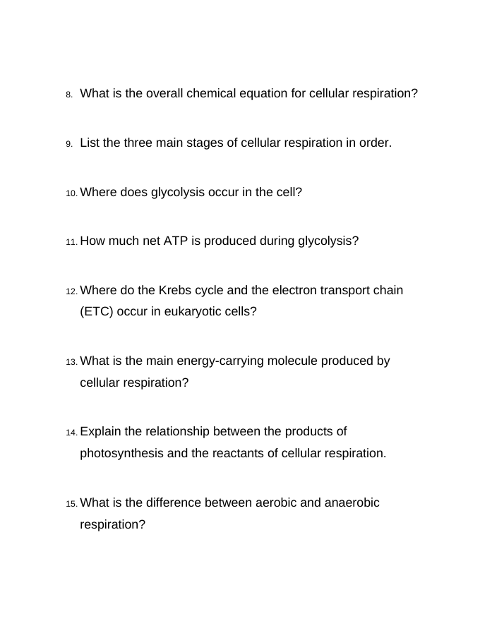 Photosynthesis & Respiration Bell Ringers & Exit Tickets sample page