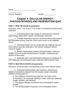 Photosynthesis & Respiration Lesson Quiz sample page