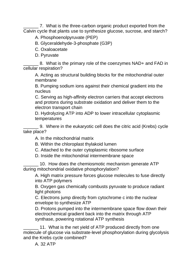 Photosynthesis & Respiration Lesson Quiz sample page