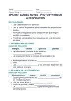 Photosynthesis & Respiration Spanish Guided Notes sample page