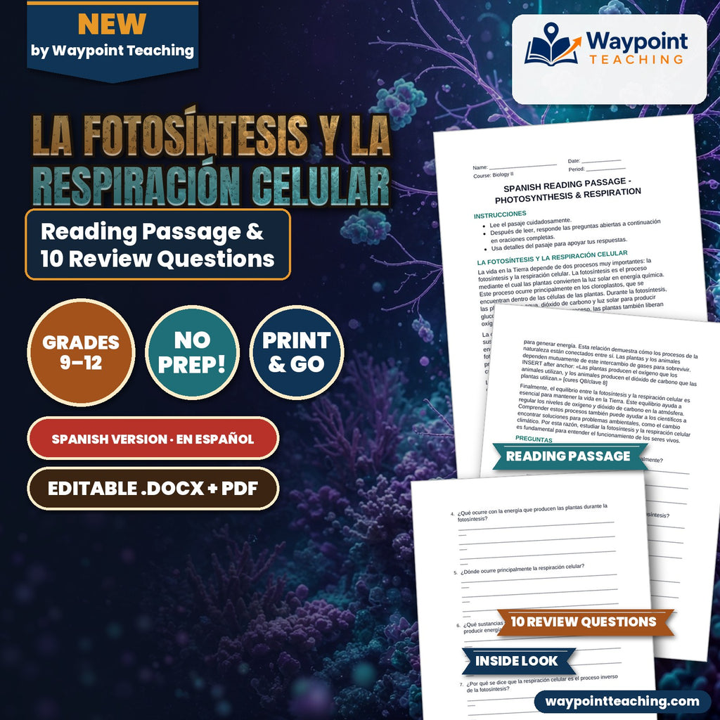 Photosynthesis & Respiration Spanish Reading Passage & Comprehension Questions cover