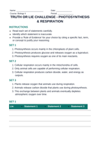Photosynthesis & Respiration Truth or Lie Challenge sample page