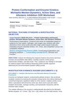 Protein Conformation and Enzyme Kinetics: Michaelis-Menten Dynamics, Active Sites, and Allosteric Inhibition CER Phenomena Worksheet sample page