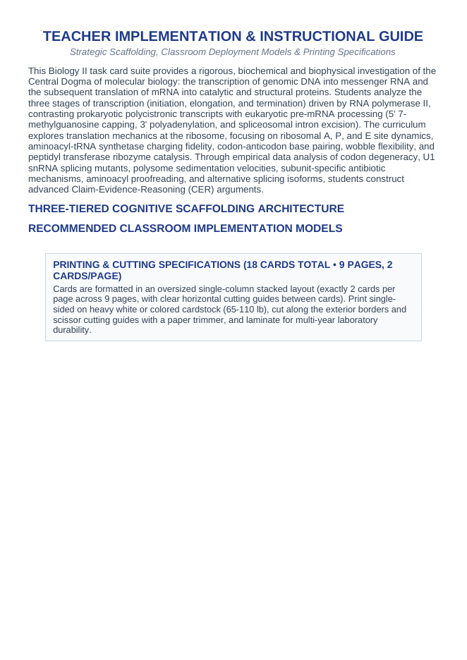 Protein Synthesis CER Task Cards sample page
