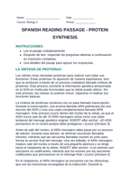 Protein Synthesis Spanish Reading Passage & Comprehension Questions sample page