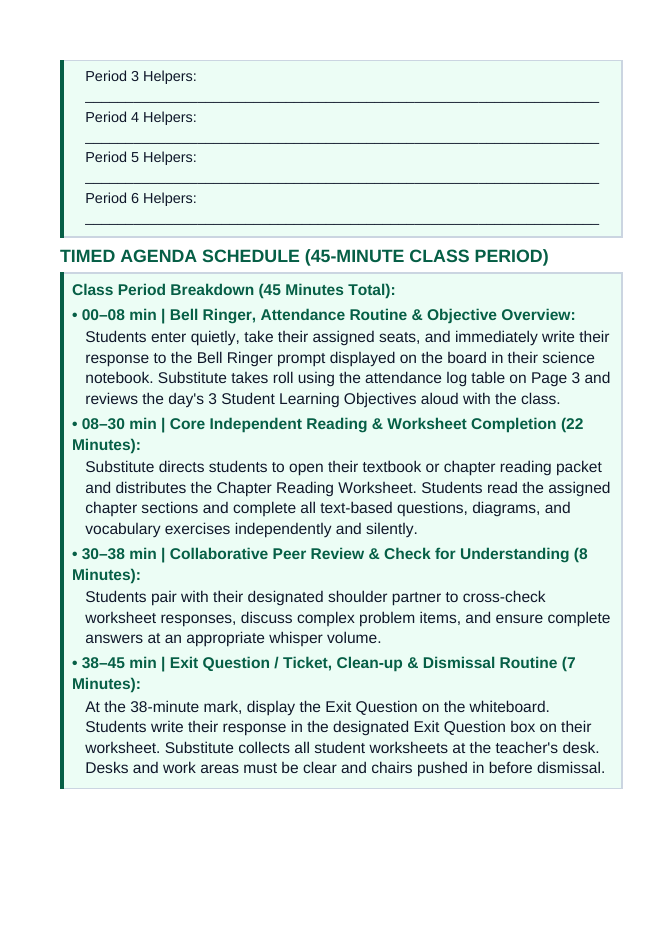 Protein Synthesis Substitute Lesson Plan sample page