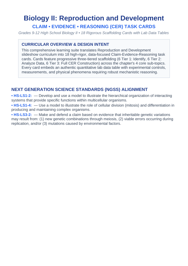Reproduction & Development CER Task Cards sample page