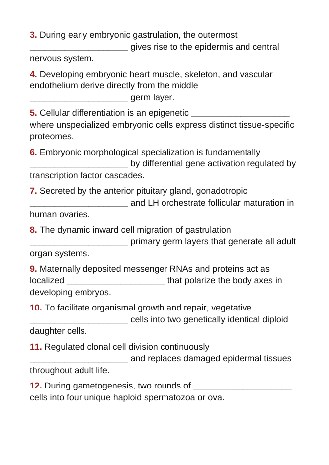 Reproduction & Development Fill-in-the-Blank Vocabulary Worksheet sample page