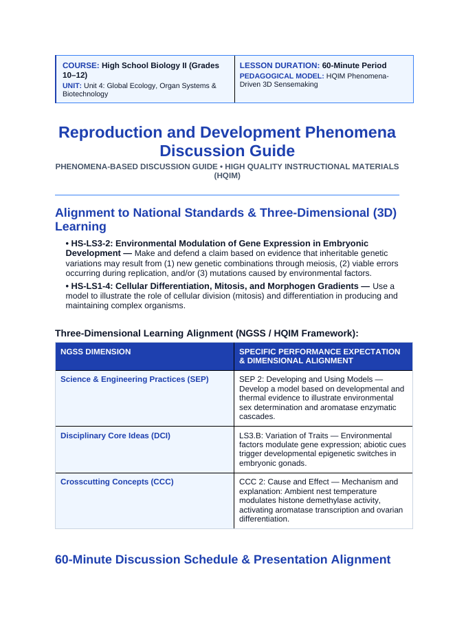 Reproduction & Development Phenomena-Based Lesson: Hot Chicks, Cool Dudes: The Sand Temperature That Dictates Turtle Gender Teacher Discussion Guide sample page