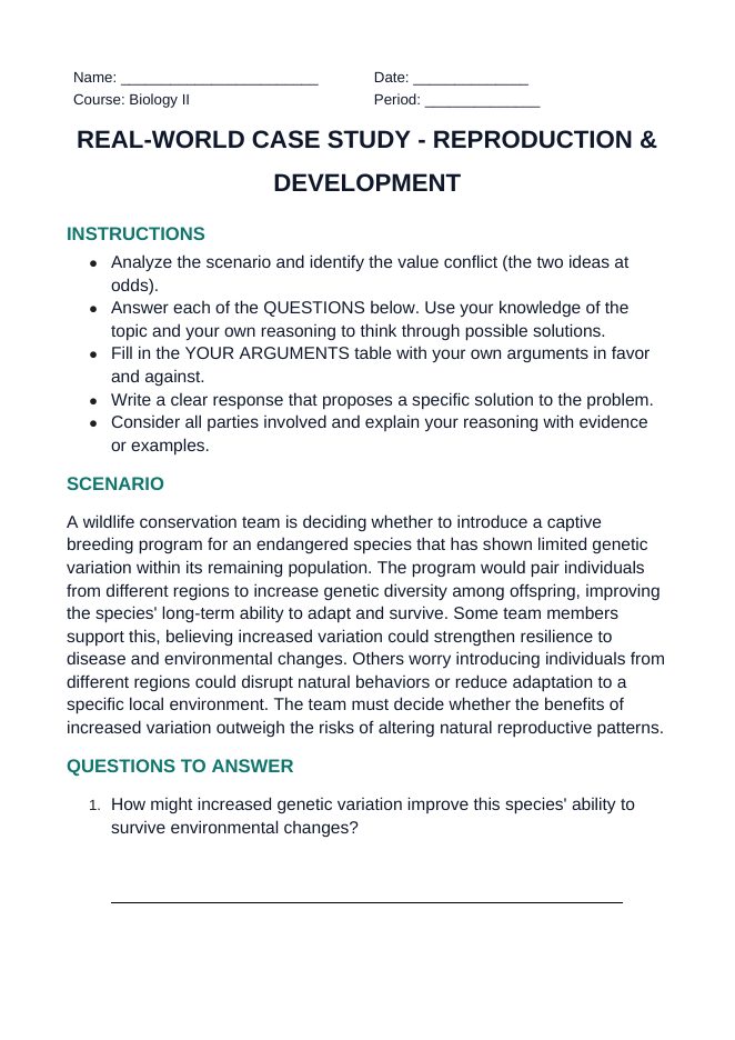 Reproduction & Development Real-World Case Study sample page