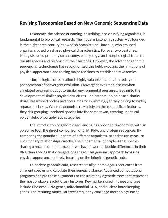 Revising Taxonomies Based on New Genomic Sequencing Data Reading Worksheet sample page