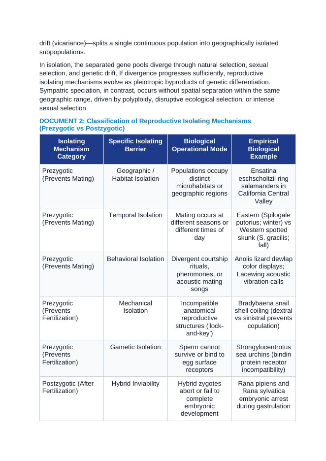 Speciation Mechanics: Allopatric vs Sympatric Divergence, Prezygotic/Postzygotic Isolation, and Adaptive Radiation CER Phenomena Worksheet sample page