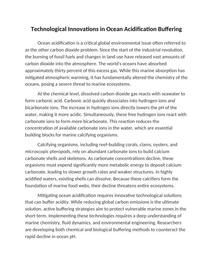 Technological Innovations in Ocean Acidification Buffering Reading Worksheet sample page