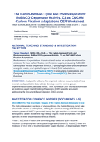 The Calvin-Benson Cycle and Photorespiration: RuBisCO Oxygenase Activity, C3 vs C4/CAM Carbon Fixation Adaptations CER Phenomena Worksheet sample page