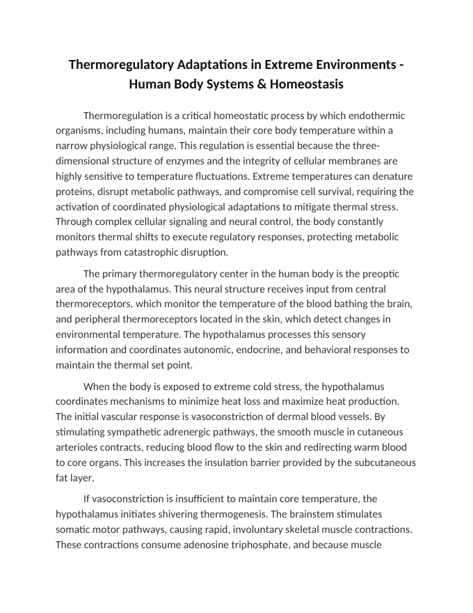 Thermoregulatory Adaptations in Extreme Environments Reading Worksheet sample page