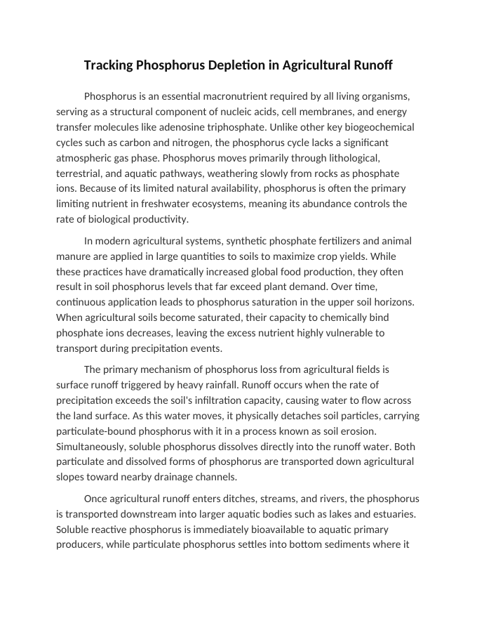 Tracking Phosphorus Depletion in Agricultural Runoff Reading Worksheet sample page