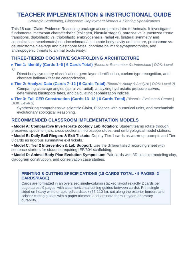 Intro to Animals CER Task Cards sample page