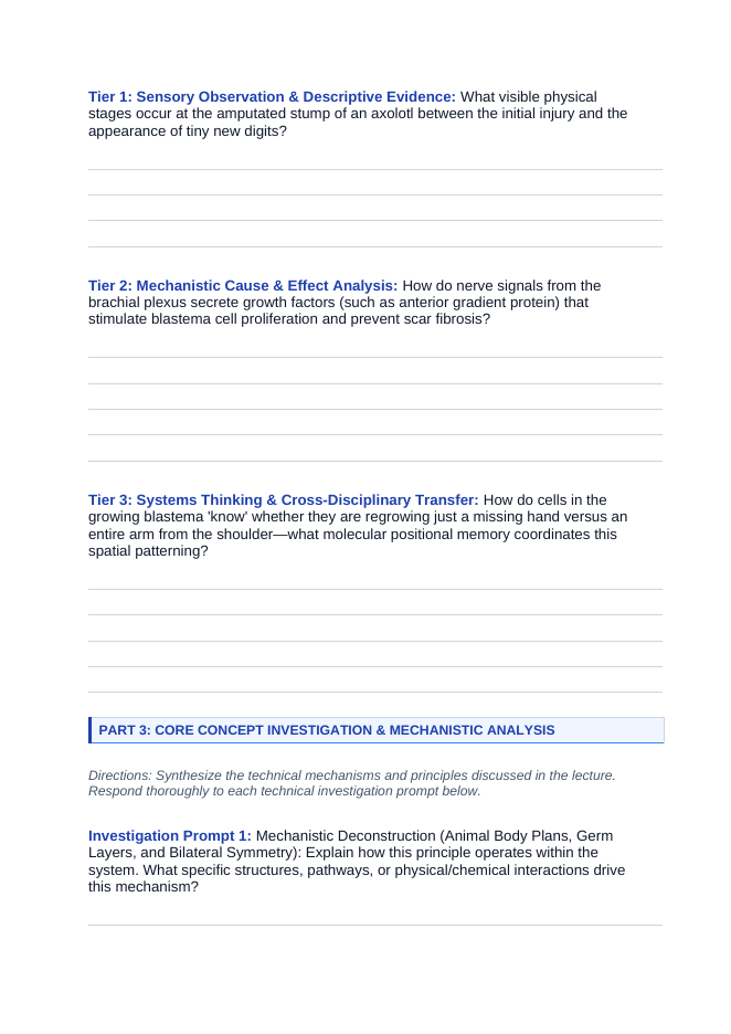 Intro to Animals Phenomena-Based Lesson: Axolotl Limb Regeneration Student Response Sheet sample page