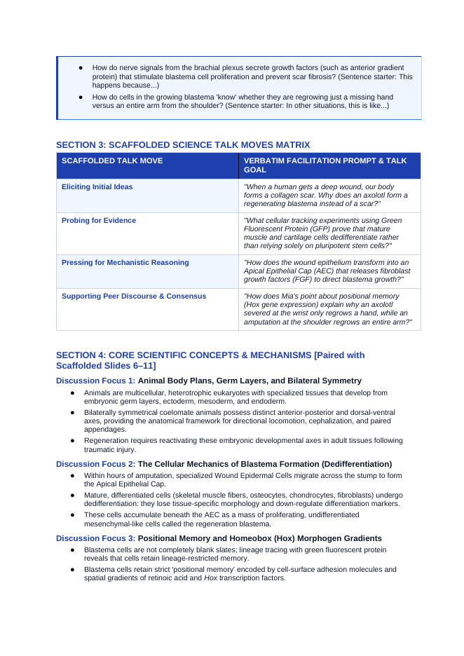 Intro to Animals Scaffolded Phenomena-Based Lesson: Axolotl Limb Regeneration Teacher Discussion Guide sample page