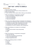 Intro to Animals Unit Test sample page