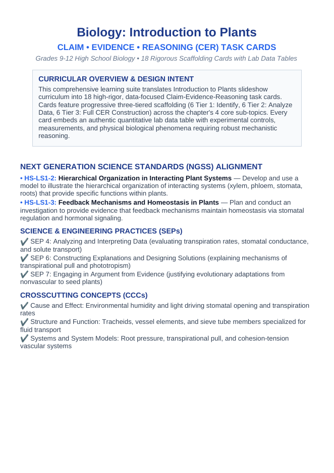 Intro to Plants CER Task Cards sample page