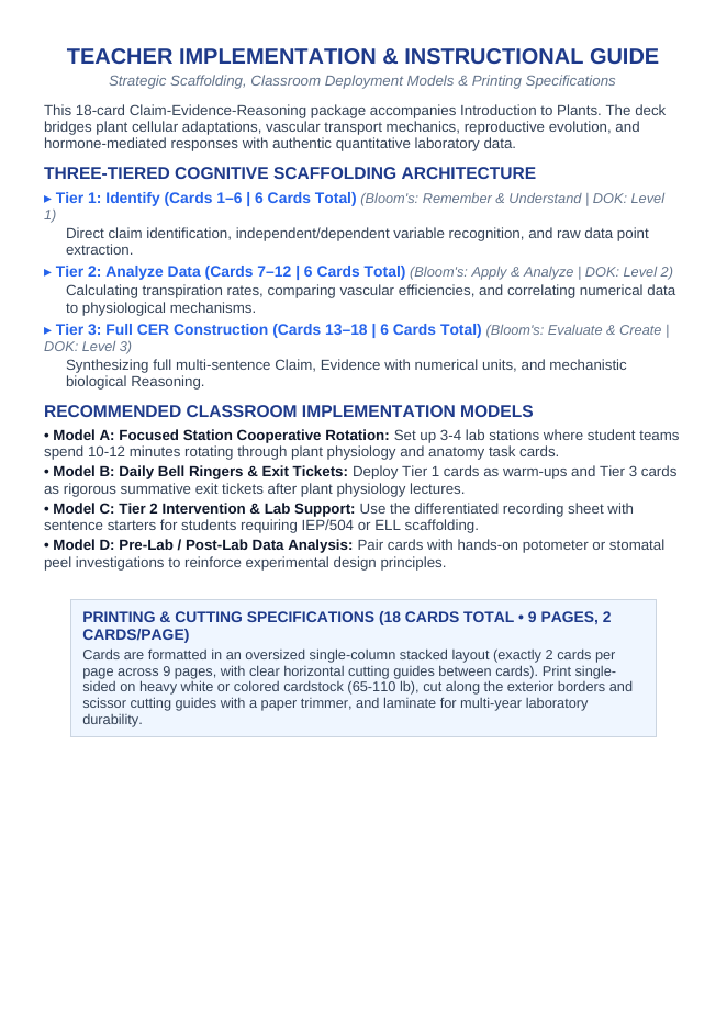 Intro to Plants CER Task Cards sample page