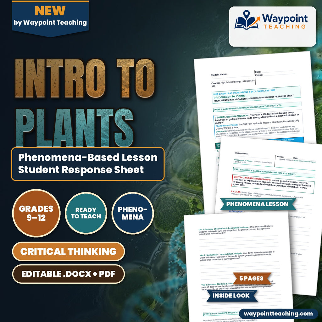 Intro to Plants Phenomena-Based Lesson: Giant Sequoia Cohesion Tension Student Response Sheet cover