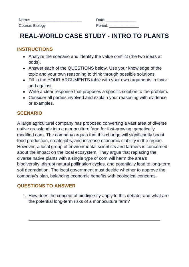 Intro to Plants Real-World Case Study sample page