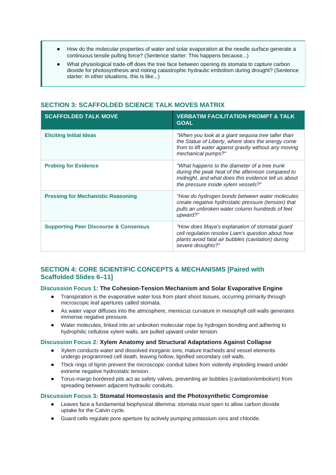 Intro to Plants Scaffolded Phenomena-Based Lesson: Giant Sequoia Cohesion Tension Teacher Discussion Guide sample page