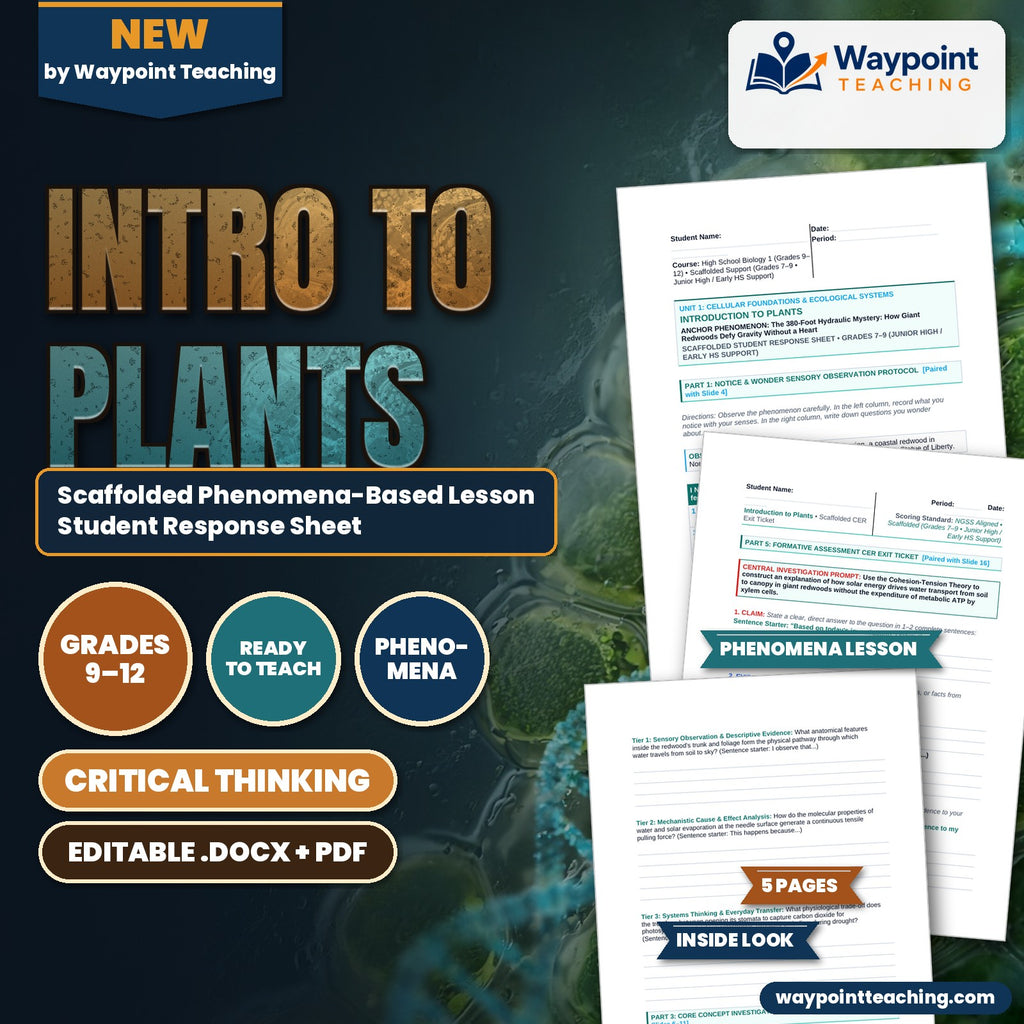 Intro to Plants Scaffolded Phenomena-Based Lesson: Giant Sequoia Cohesion Tension Student Response Sheet cover