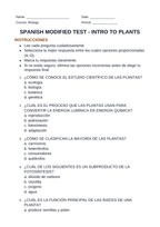 Intro to Plants Spanish Unit Test sample page