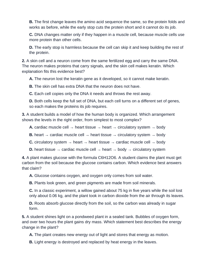 Keystone Biology Module 1 Practice Test sample page
