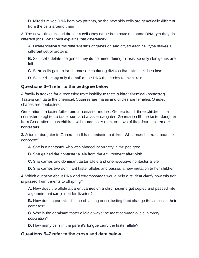 Keystone Biology Module 2 Practice Test sample page