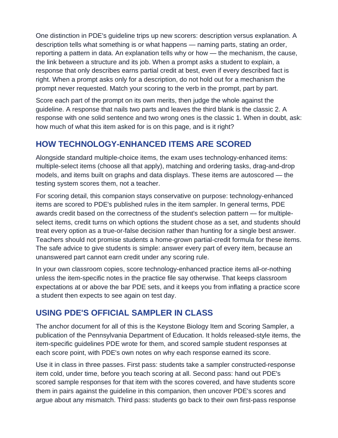 Keystone Biology Scoring Guide Companion sample page